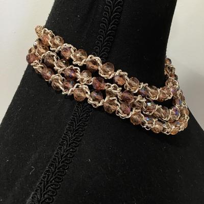 Gorgeous, vintage, multi strand Champagne colored plastic type bead statement necklace
