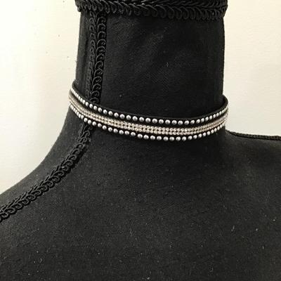 Black suede, rhinestone, studded choker