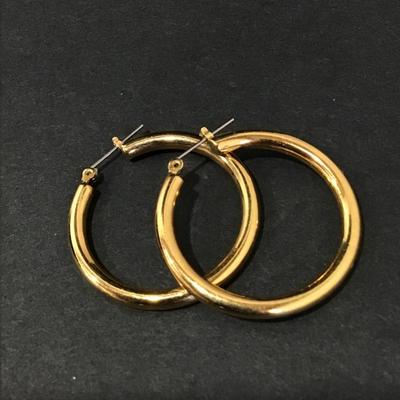 Vintage, gold, toned, metal hoop, earrings