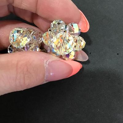 Gorgeous aurora, borealis crystal flower clip on earrings