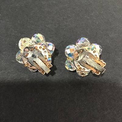 Gorgeous aurora, borealis crystal flower clip on earrings