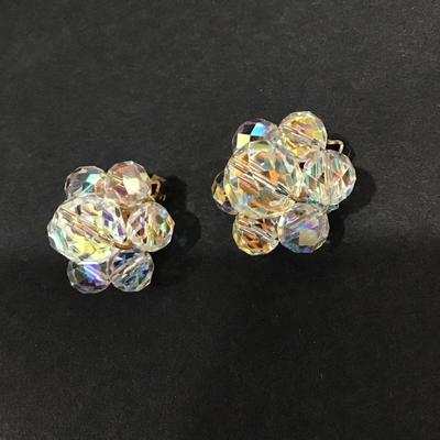 Gorgeous aurora, borealis crystal flower clip on earrings