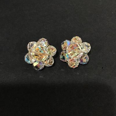 Gorgeous aurora, borealis crystal flower clip on earrings