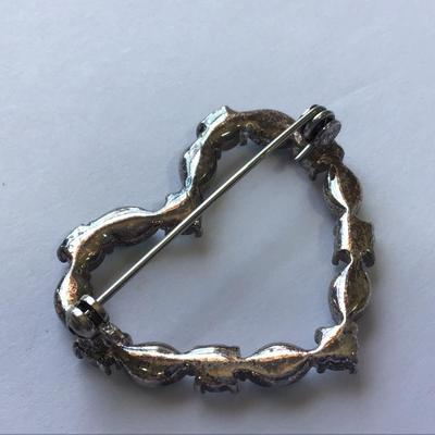 Green and Clear Rhinestone heart pin