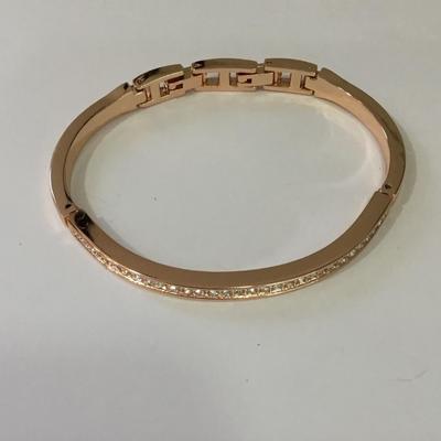 Pretty rose, gold, toned, rhinestone, locking bracelet