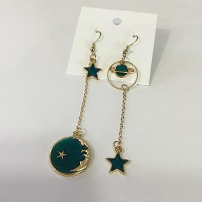 Gold, toned, blue turquoise enamel planet dangle earrings