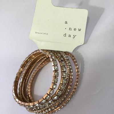 Rose gold, toned, rhinestone, stretch, bracelet set