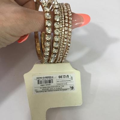 Rose gold, toned, rhinestone, stretch, bracelet set