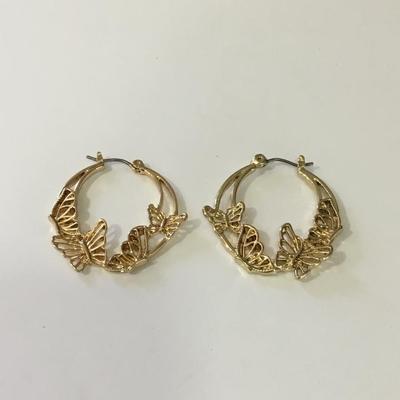 Nice Gold tone, butterfly, hoop, earrings