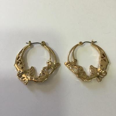 Nice Gold tone, butterfly, hoop, earrings