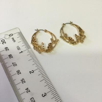 Nice Gold tone, butterfly, hoop, earrings