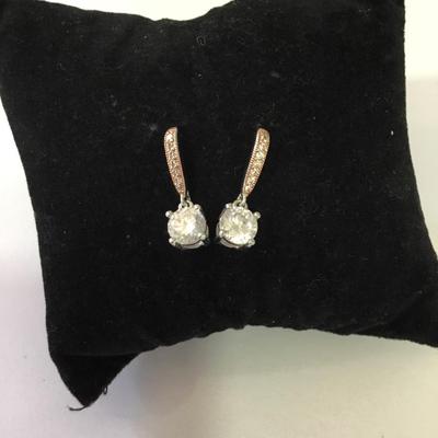 Beautiful CZ rose, gold, toned dangle earrings
