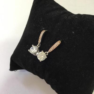 Beautiful CZ rose, gold, toned dangle earrings