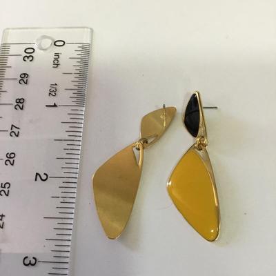 Vintage, gold, toned, black, and yellow enamel dangle earrings
