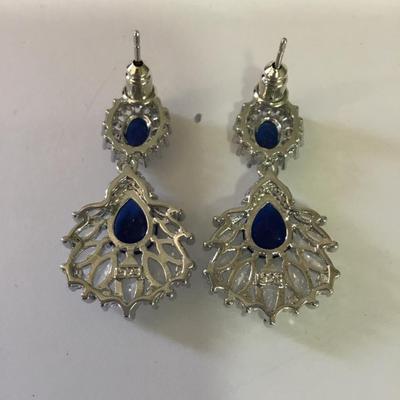 Gorgeous, crystal rhinestone blue sapphire, 925 silver earrings