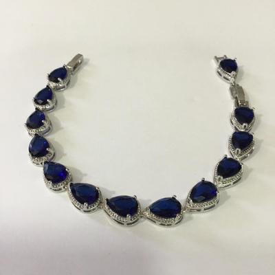 Beautiful 925 silver blue sapphire rhinestone bracelet