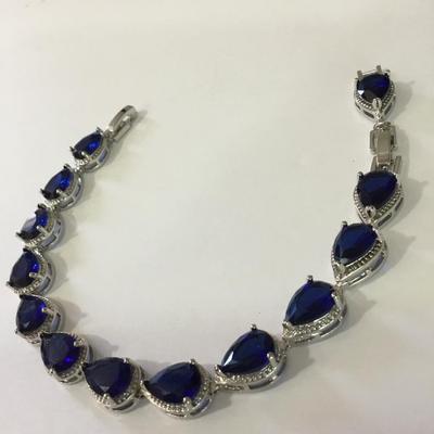 Beautiful 925 silver blue sapphire rhinestone bracelet