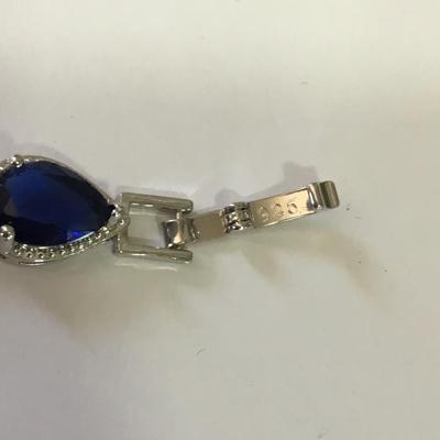 Beautiful 925 silver blue sapphire rhinestone bracelet