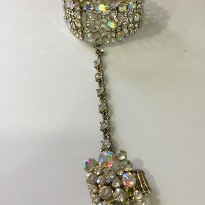 Vintage rhinestone stretch bracelet, and ring