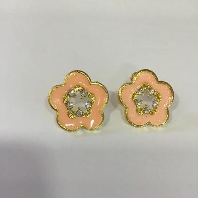 Vintage peach enamel, flower, gold tone, stud earrings