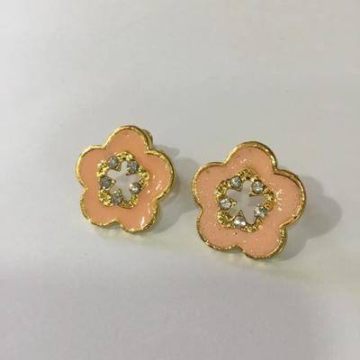 Vintage peach enamel, flower, gold tone, stud earrings