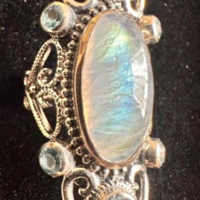 Giant Half Oz Certified Natural Natural Opal & Aquamarine Ring Fine Silver