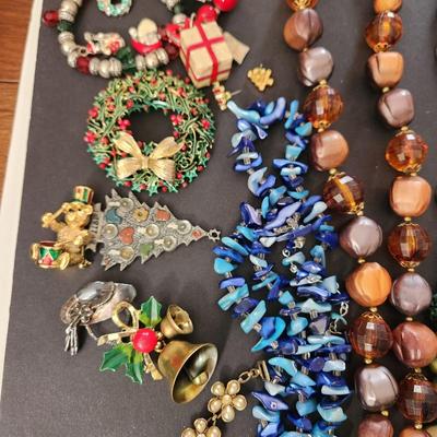 Large Lot of Costume Jewelry Christmas Pins Brooches Christopher Radko Pin P.S. Co Necklace Jewelry by Robbins