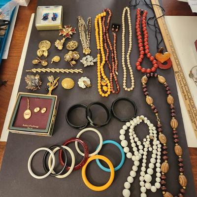 Lot of Costume Jewelry Necklaces , Pins, Brooches , Bangles , Earings Austrian Crystal , Trifari, Mid Century Freirich , J.J.