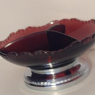 Vintage Mid-Century Krome Kraft Farber Bros Glass Three Section Divided Dish