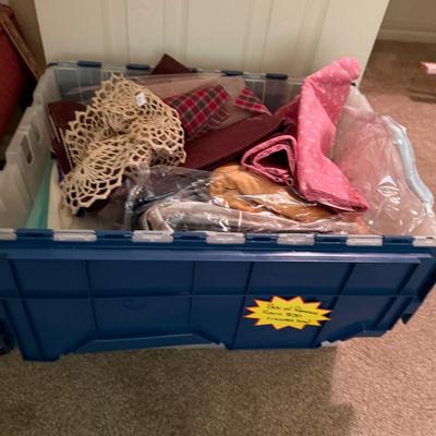 Sale Photo Thumbnail #228: Lots of remnant sewing fabric, includes cottons and upholstery fabric, includes bins