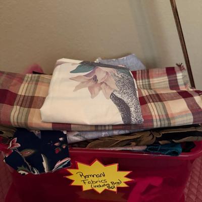 Sale Photo Thumbnail #227: Lots of remnant sewing fabric, includes cottons and upholstery fabric, includes bins