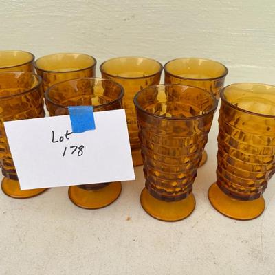8 Amber Drinking Glasses 