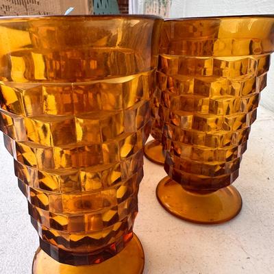 8 Amber Drinking Glasses 
