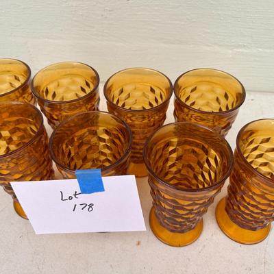 8 Amber Drinking Glasses 