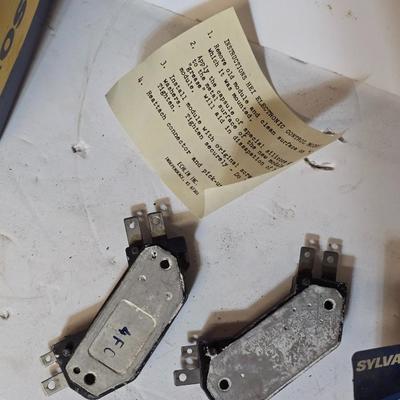 Vintage Auto Parts Lot – Spark Plugs, Distributor Cap, Fuses, Light Bulb, and More