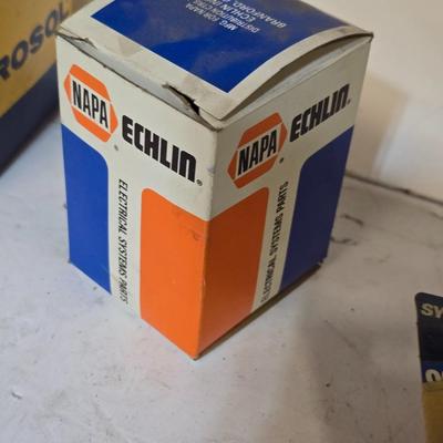 Vintage Auto Parts Lot – Spark Plugs, Distributor Cap, Fuses, Light Bulb, and More
