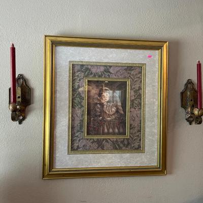 Sale Photo Thumbnail #1: Beautiful Angel Picture 27”1/2x 30”1/2
and a pair of Metal Sconces.