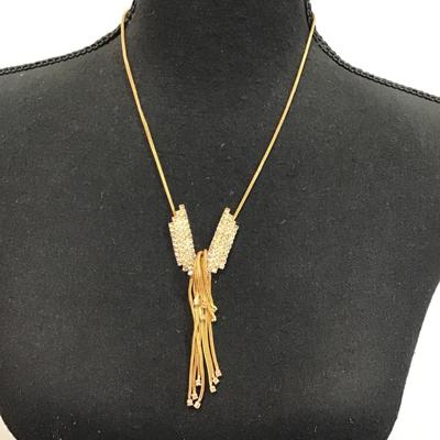 Sale Photo Thumbnail #62: Gold tone rhinestone necklace with Tassel 
Please see attached photos