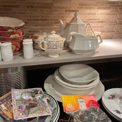 Sale Photo Thumbnail #69: Tea pots, cookie cutters, china and more