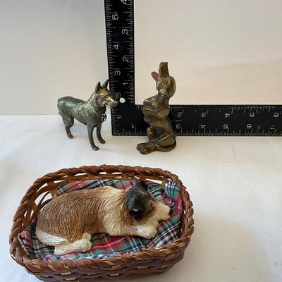 Two Metal dogs with sleeping ceramic dog