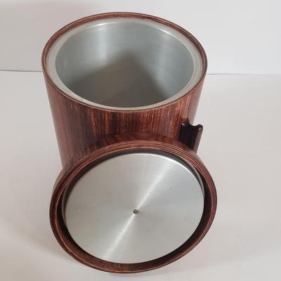 LOT 28F: Vintage Kitchen Host Assortment; MCM Rosewood Ice Bucket, Trudeau Chrome Carafe, Porcelain Espresso Cups