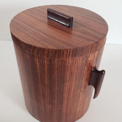 LOT 28F: Vintage Kitchen Host Assortment; MCM Rosewood Ice Bucket, Trudeau Chrome Carafe, Porcelain Espresso Cups