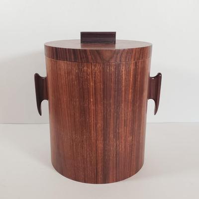 LOT 28F: Vintage Kitchen Host Assortment; MCM Rosewood Ice Bucket, Trudeau Chrome Carafe, Porcelain Espresso Cups