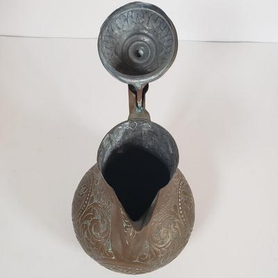 LOT 29F: Collection of Copper; Tea Kettle, Ewer, Enameled Vase