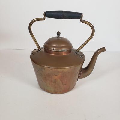 LOT 29F: Collection of Copper; Tea Kettle, Ewer, Enameled Vase