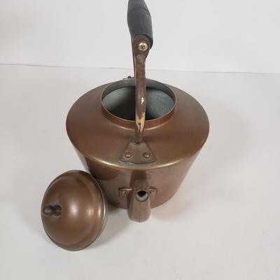 LOT 29F: Collection of Copper; Tea Kettle, Ewer, Enameled Vase