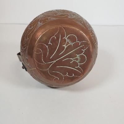 LOT 29F: Collection of Copper; Tea Kettle, Ewer, Enameled Vase