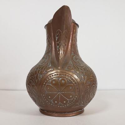 LOT 29F: Collection of Copper; Tea Kettle, Ewer, Enameled Vase