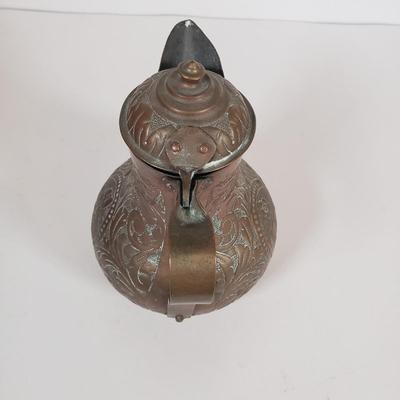 LOT 29F: Collection of Copper; Tea Kettle, Ewer, Enameled Vase
