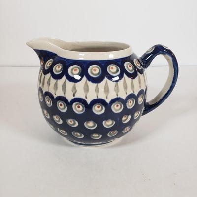 LOT 30F: Polish Pottery Pitcher and Redware Clay Floral Mug Set